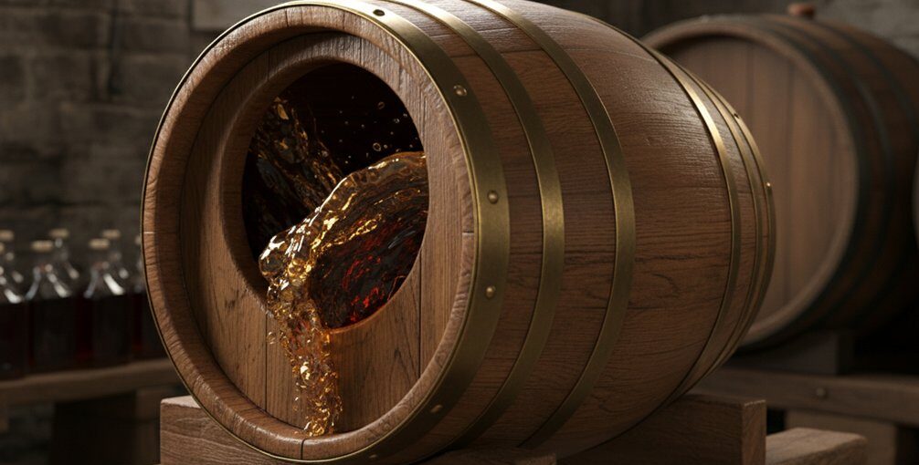 whiskey aging in barrels